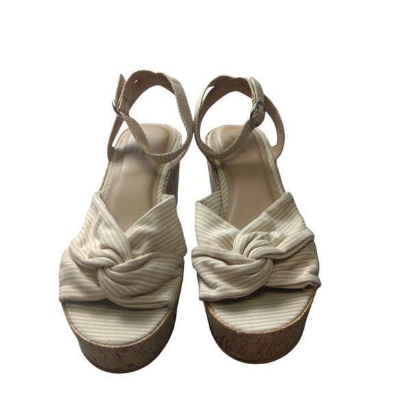 Universal Thread Shoes - Universal Thread Women's Size 6 Cork Wedge High Heel Platform Sandals Beige